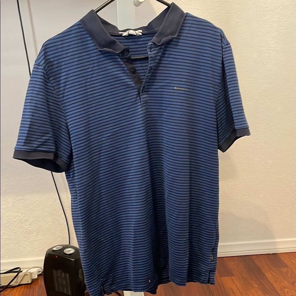 Calvin Klein Men's Blue Striped Polo Shirt